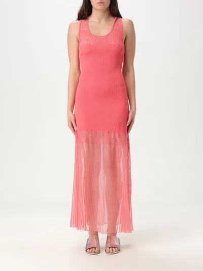 Pinko Ribbed-pleated Midi Dress In Pink
