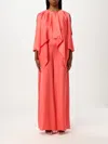 Pinko Red Dress With Round Neckline And Ruffle Details In Coral