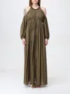 Pinko Long Off-the-shoulder Dress With Beaded Embroidery In Green