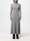 Pinko Ribbed High-neck Grey Maxi Dress With Flow In Grau