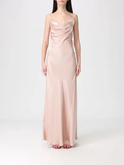 Pinko Pink Sleeveless Long Dress With Criss-crossed Spaghetti Straps In Tech Fabric Woman In Gold