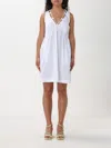 Pinko Gathered Sleeveless Mini Dress In White