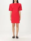 Pinko Belted Short Sleeve Dress With Round Neckline In Red