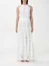 Pinko Midi Dress In Broderie Anglaise And Macramé In White