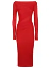 Pinko Red Long Dress With Ruffles And Boat Neckline In Red