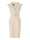 Pinko Amadine Dress Belted Waist Sleeveless V Neckline In Neutral