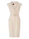 Pinko Amadine Dress Belted Waist Sleeveless V Neckline In Neutral
