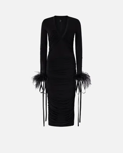 Pinko Dress With Drape And V-neck In Black