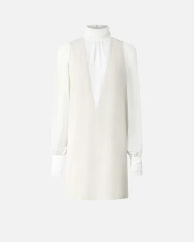 Pinko Dress With Georgette Sleeves And High Neck In White