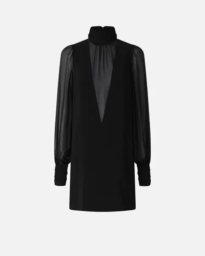 Pinko Dress With Georgette Sleeves And High Neck In Black