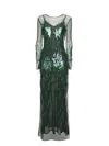 Pinko Dress With Sequins And Feathers In Green