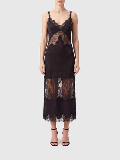 Pinko Midi Lace-trim Floral-jacquard Dress In Brown