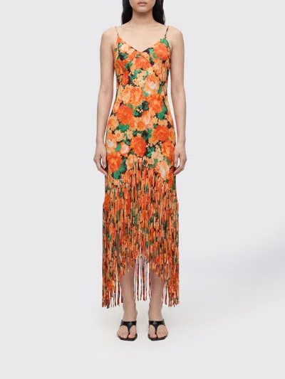 Pinko Orange Floral V Neck Maxi Dress In Multi