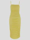 Pinko Ruched Crepe Midi Dress In Yellow