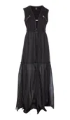 Pinko Robe Longue En Coton Avec Gilet Sans Manches Utilitaire In Black