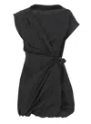 Pinko Cotton Dress With Pleated Skirt And Buttoned Shoulders In Black