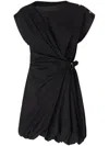 Pinko Cotton Dress With Pleated Skirt And Buttoned Shoulders In Black