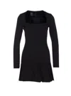 Pinko Flounced Square Neck Long Sleeve Dress In Black