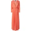 Pinko Orange Long Dress With Deep V-neck And Cut-out On The Back In Pink