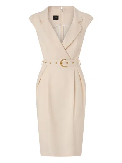 Pinko Amadine Dress Belted Waist Sleeveless V Neckline In Multi