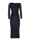 Pinko Black Long Dress With Ruffles And Boat Neckline In Tech Fabric Woman In Black