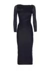 Pinko Black Long Dress With Ruffles And Boat Neckline In Tech Fabric Woman In Black