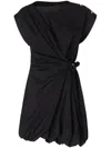 Pinko Cotton Dress With Pleated Skirt And Buttoned Shoulders In Black