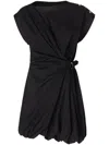 Pinko Cotton Dress With Pleated Skirt And Buttoned Shoulders In Black