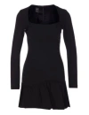 Pinko Flounced Square Neck Long Sleeve Dress In Black