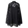 Pinko Rebrodè Lace Cape Mini Dress In Black