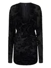 Pinko Mini Dress With Textured Floral Pattern In Black
