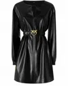 Pinko Short Black Leather-effect Dress In Black