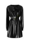 Pinko Short Black Leather-effect Dress In Black