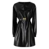 Pinko Short Black Leather-effect Dress In Black