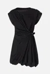 Pinko Cotton Dress With Pleated Skirt And Buttoned Shoulders In Black Limousine