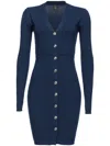 Pinko Short Ribbed Blue Wool Riserva Dress In Blue