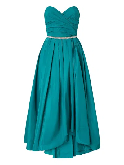 Pinko Dattero Dress Strapless Ruched Bodice Pleated Skirt In Green