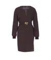 Pinko Love-birds Bucke Belted Crewneck Short Dress In Brown