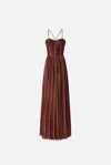 Pinko Plissé Maxi Dress In Cinnamon