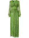 Pinko Long Lace Dress With V-neck In Green