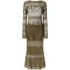 Pinko Long Open-work Crochet Dress With Diamond And Floral Patterns In Green