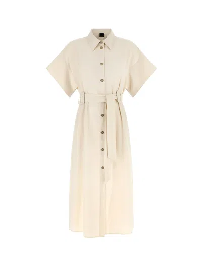 Pinko Button Belted Midi Shirt Dress In Neutral