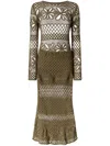 Pinko Long Open-work Crochet Dress With Diamond And Floral Patterns In Multicolor