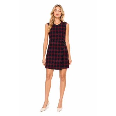 Pinko Check Sleeveless Fitted Dress With Side Belt In Multi