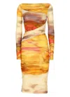 Pinko Landscape Print Bodycon Midi Dress In Orange
