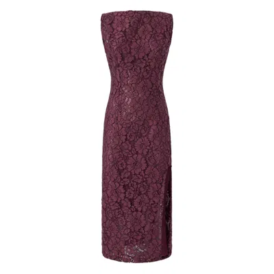 Pinko Strapless Dress Knee Length Lace Slit In Red