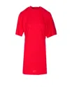 Pinko Belted Short Sleeve Dress With Round Neckline In Red