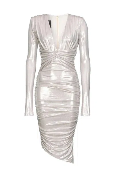 Pinko Robe Mi-longue En Jersey Lamé In White