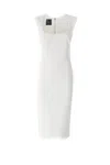 Pinko Fitted White Midi Dress With Square Neckline And Cap Sleeves In White