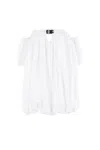 Pinko Bert White Dress With Exposed Shoulder Design And Removable Sleeves With Button In Cotton Woman In White